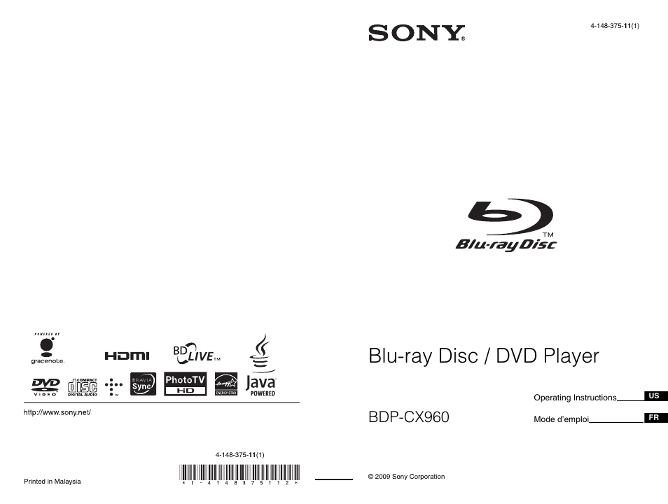 Sony BDP-CX960 Manuel d'utilisation | Pages: 207