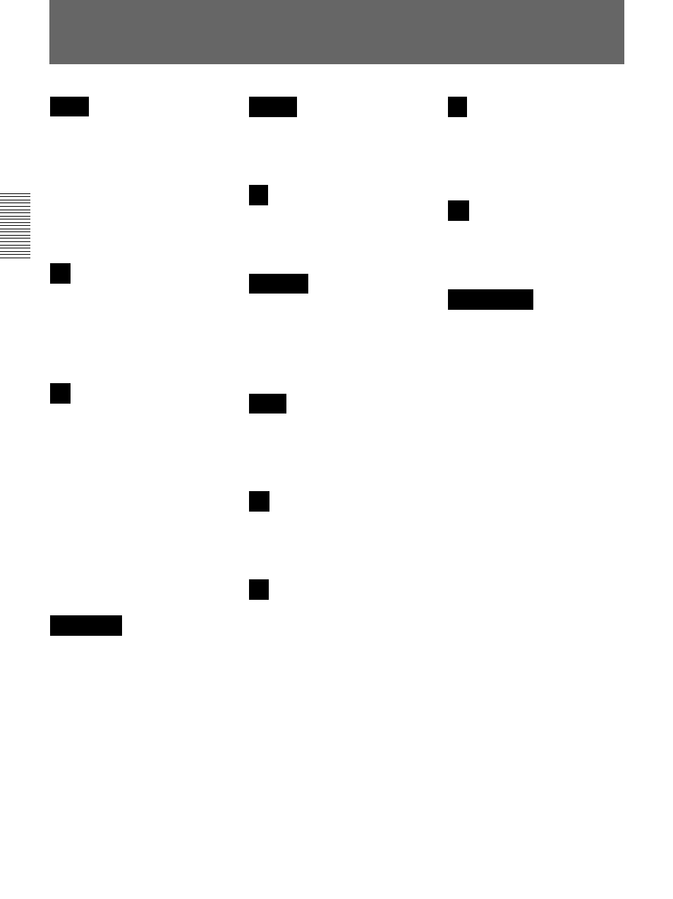 Index, A, b, E, f, g, h | I, j, k, M, n, o, P, q, V, w, x, y, z | Sony DSR-45/45P Manuel d'utilisation | Page 108 / 220