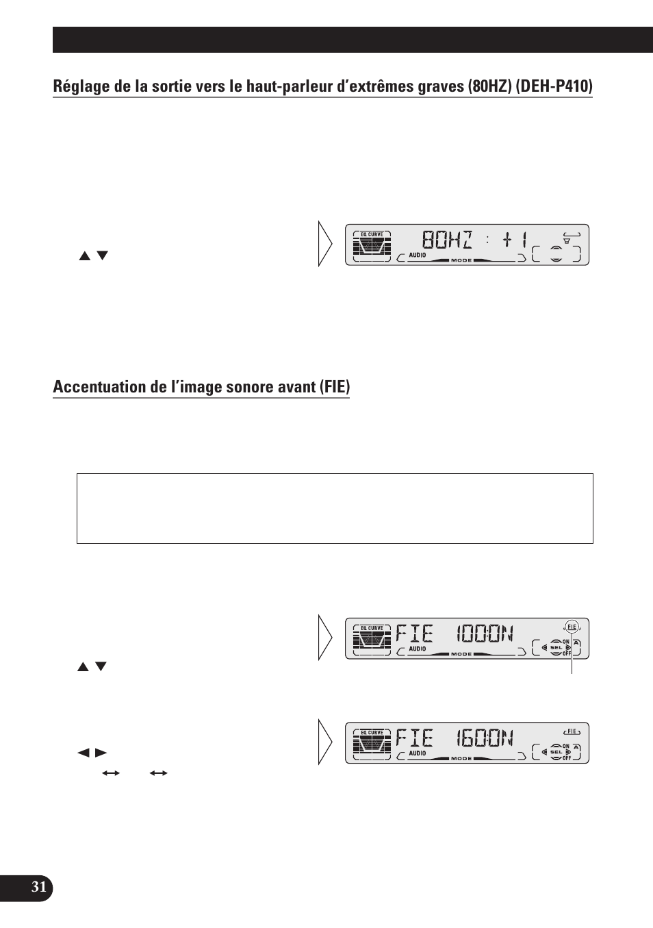 Accentuation de l’image sonore avant (fie), Réglages du son | Pioneer DEH-P310 Manuel d'utilisation | Page 76 / 92
