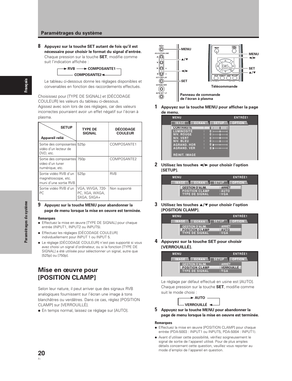 Mise en œuvre pour [position clamp, Paramétrages du système | Pioneer PDA-5003 Manuel d'utilisation | Page 71 / 99