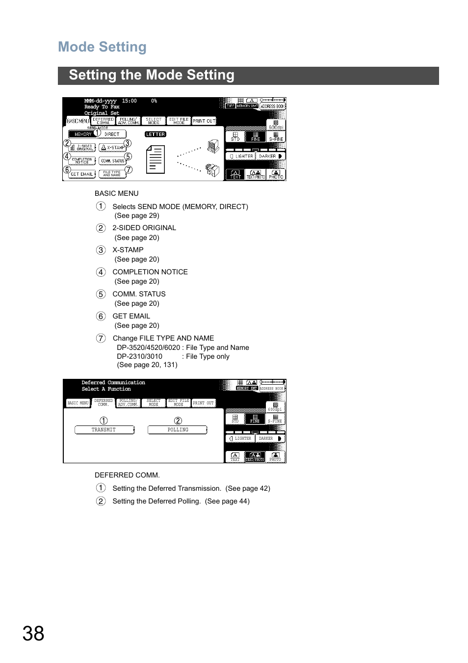Mode setting, Setting the mode setting | Panasonic DP-3010 Manuel d'utilisation | Page 38 / 234