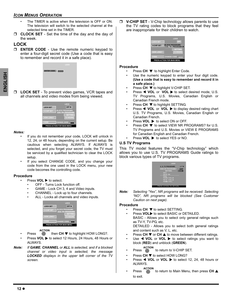Lock, English | Panasonic CT-32HC15 Manuel d'utilisation | Page 14 / 56