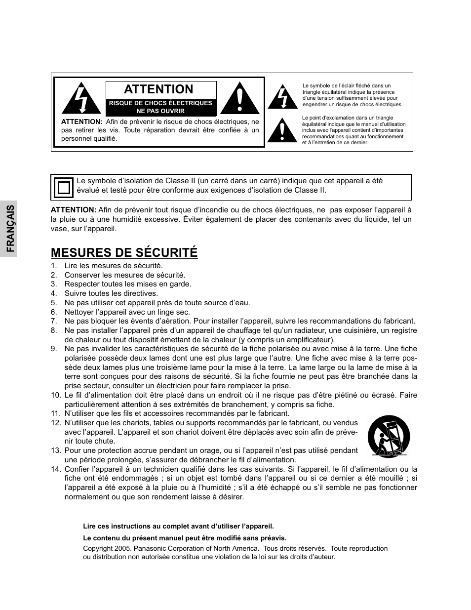 Attention, Mesures de sécurité, Français | Panasonic CT-32HC15 Manuel d'utilisation | Page 26 / 56