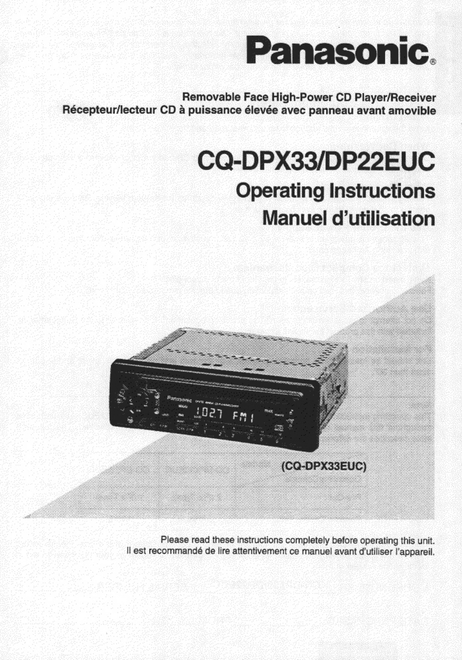 Panasonic CQ-DPX33 DP22EUC Manuel d'utilisation | Pages: 48