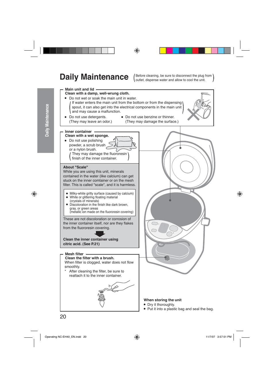 Daily maintenance | Panasonic NC-EH40P Manuel d'utilisation | Page 20 / 52