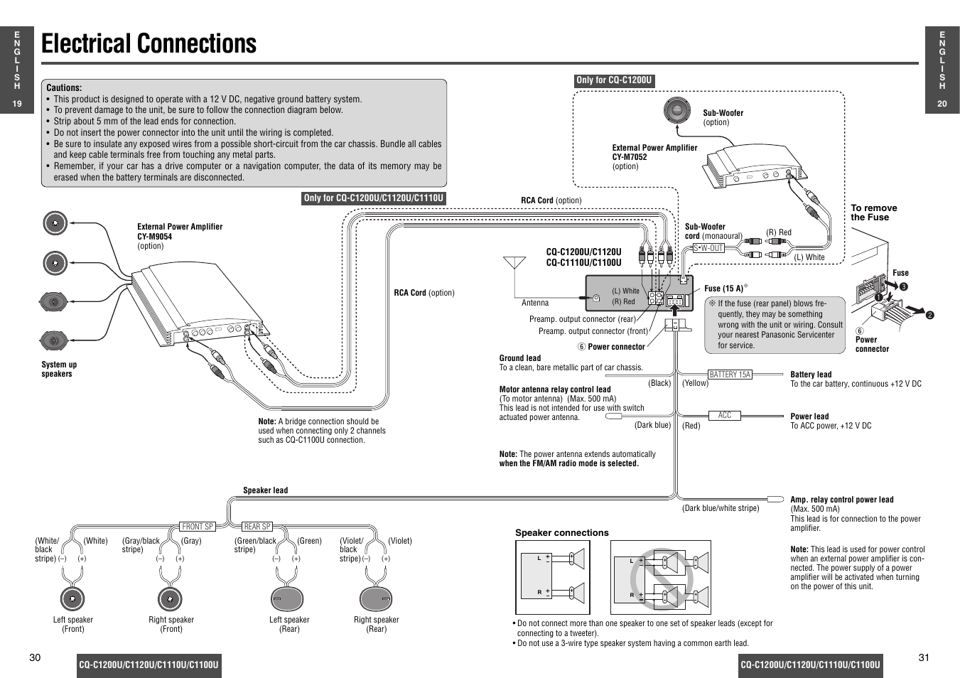 Electrical connections | Panasonic CQ-C1200U Manuel d'utilisation | Page 16 / 17