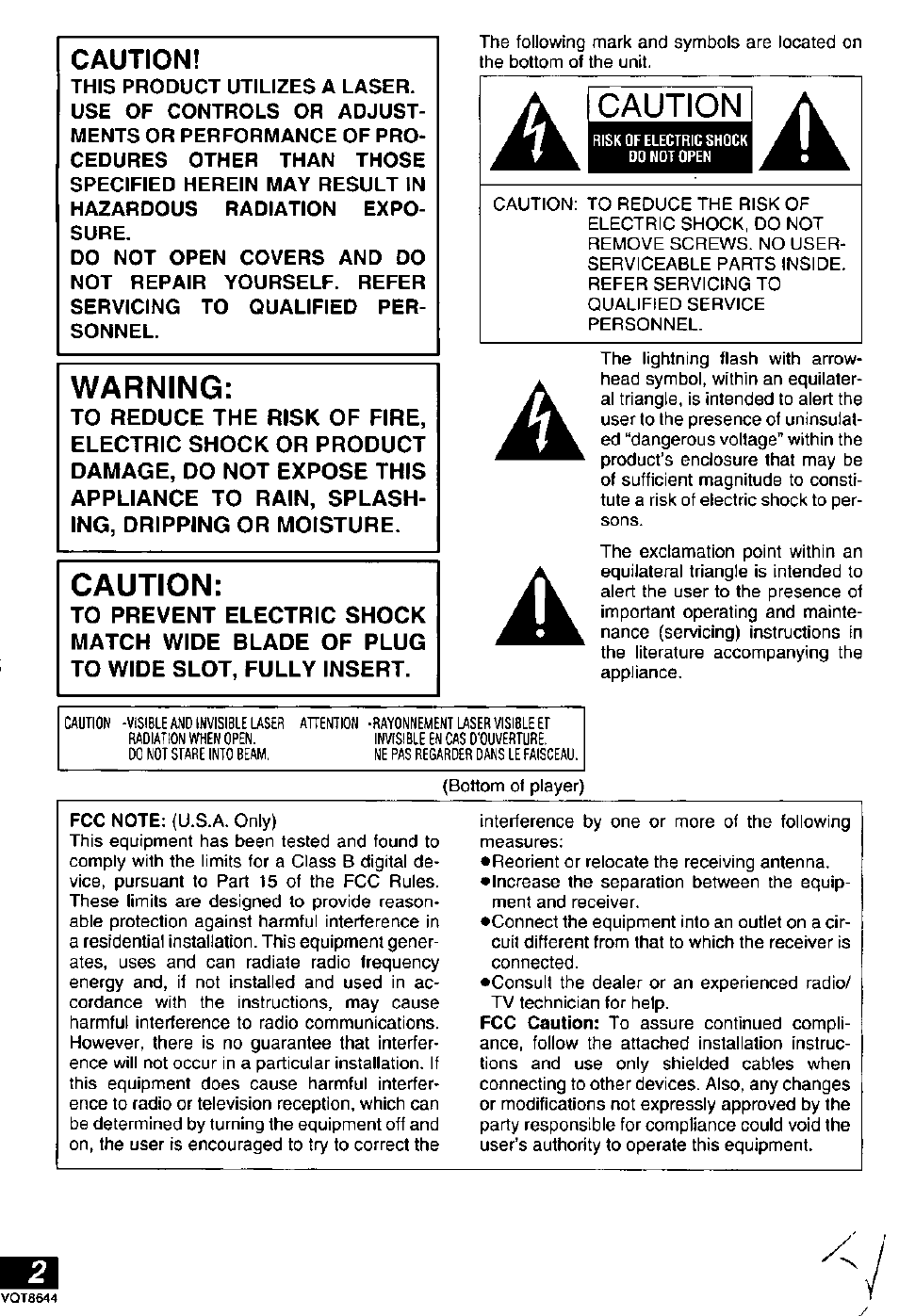 Caution | Panasonic DVD-PV55 Manuel d'utilisation | Page 2 / 92