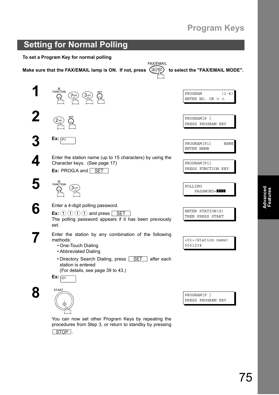 Setting for normal polling, Program keys | Panasonic DP-1810F Manuel d'utilisation | Page 75 / 158