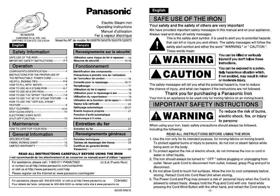 Panasonic NI-S650TR Manuel d'utilisation | Pages: 24