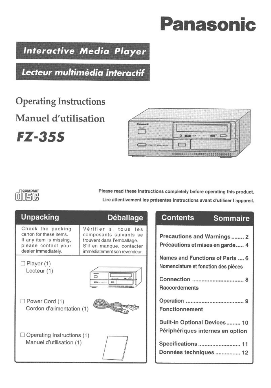 Panasonic FZ-35S Manuel d'utilisation | Pages: 12