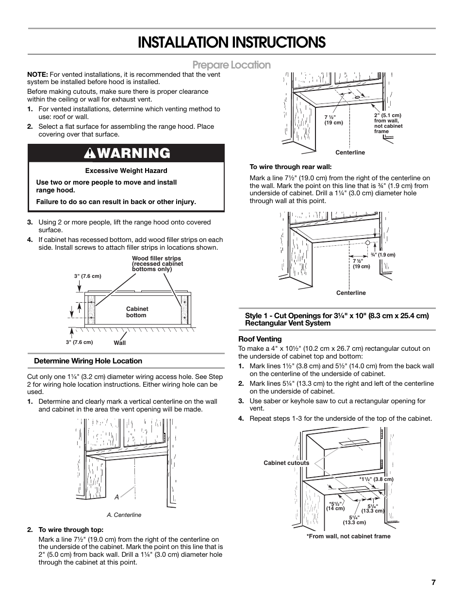 Installation instructions, Warning, Prepare location | Whirlpool W10240546A Manuel d'utilisation | Page 7 / 24