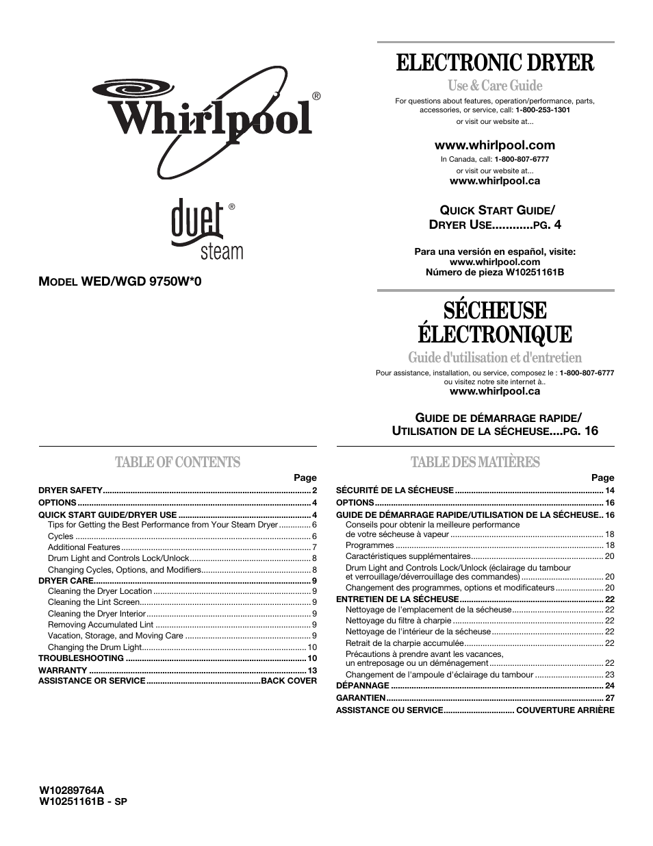 Whirlpool WGD9750WW Manuel d'utilisation | Pages: 28