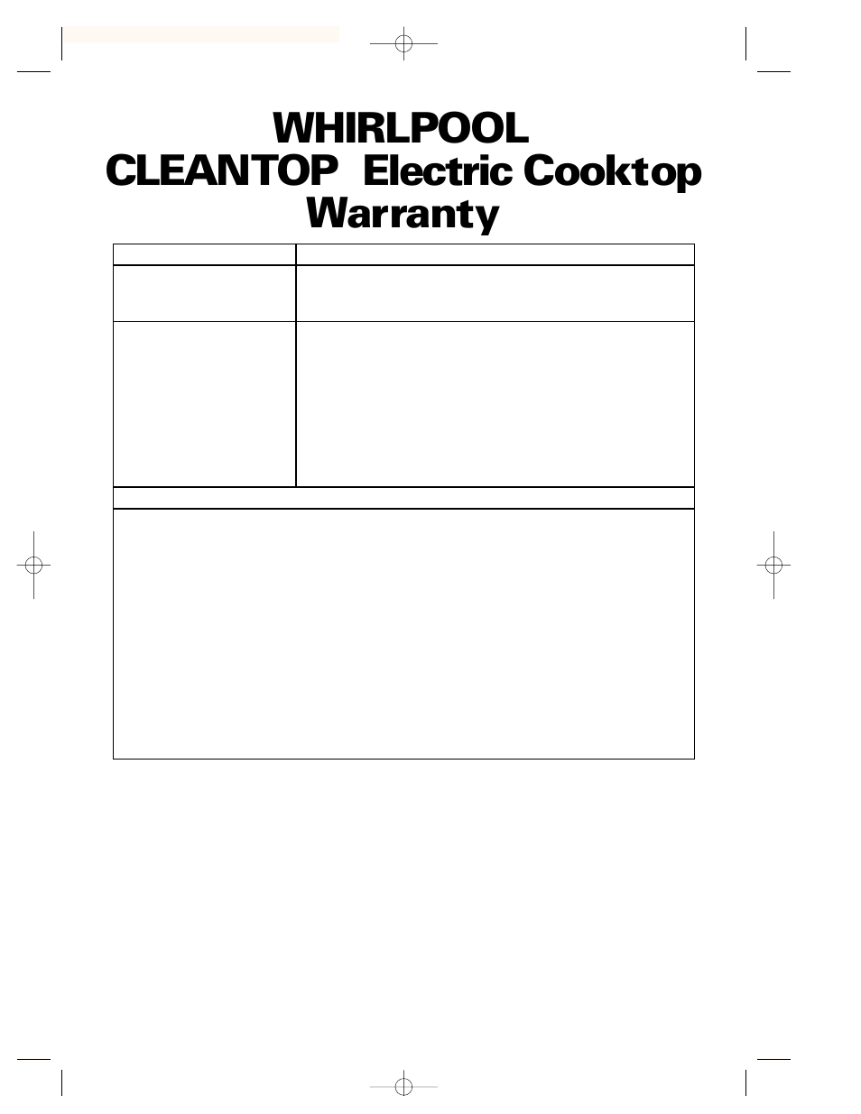 Warranty, Whirlpool, Clean top | Electric cooktop warranty | Whirlpool GJC3034H Manuel d'utilisation | Page 15 / 35