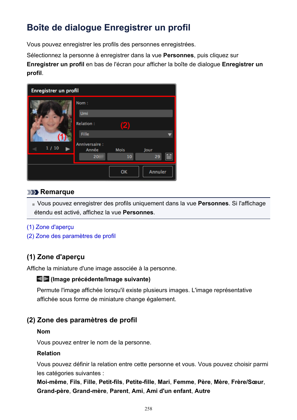 Boîte de dialogue enregistrer un profil, Affiche la | Canon PIXMA iP100 avec batterie Manuel d'utilisation | Page 258 / 347
