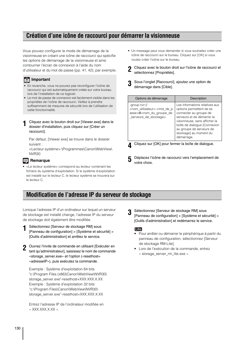 Modification de l’adresse ip, Du serveur de stockage » (p. 130) | Canon VB-H610D Manuel d'utilisation | Page 130 / 138