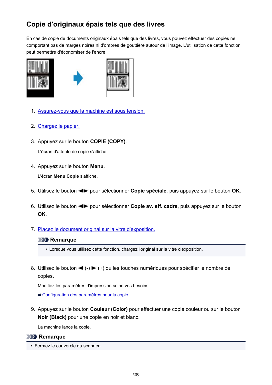 Copie d'originaux épais tels que des livres | Canon PIXMA MX535 Manuel d'utilisation | Page 509 / 1066