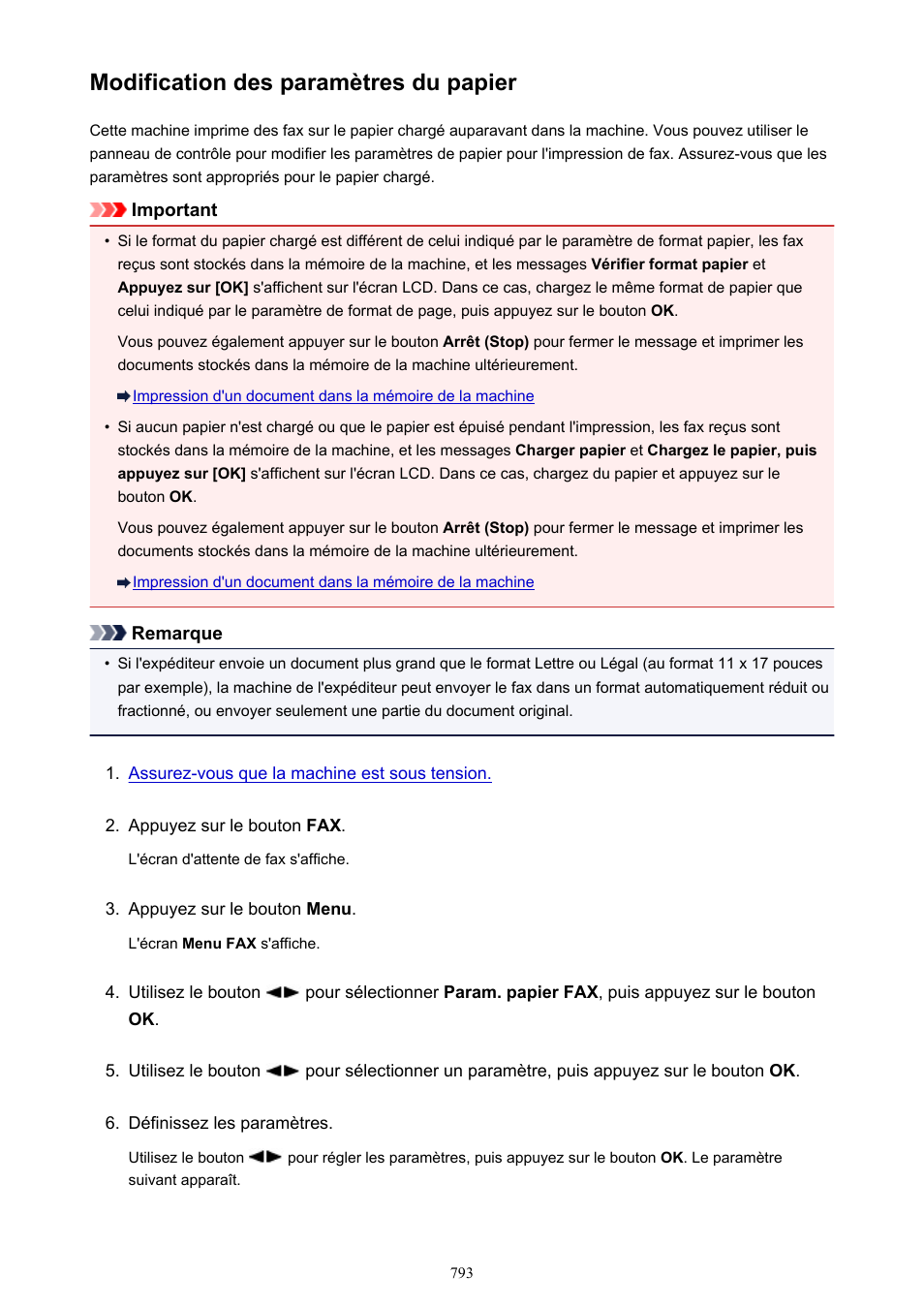 Modification des paramètres du papier | Canon PIXMA MX535 Manuel d'utilisation | Page 793 / 1066