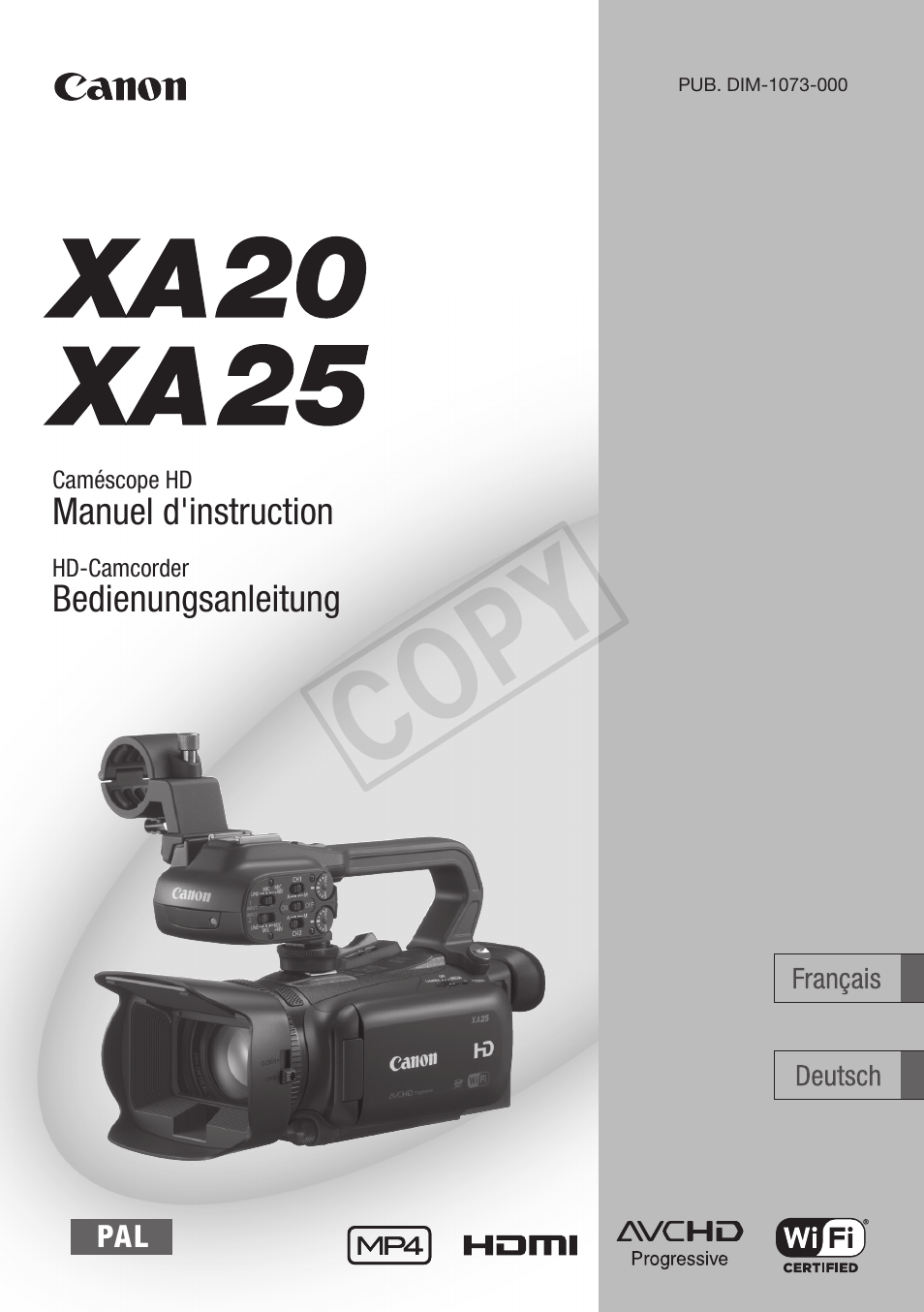Canon XA25 Manuel d'utilisation | Pages: 191