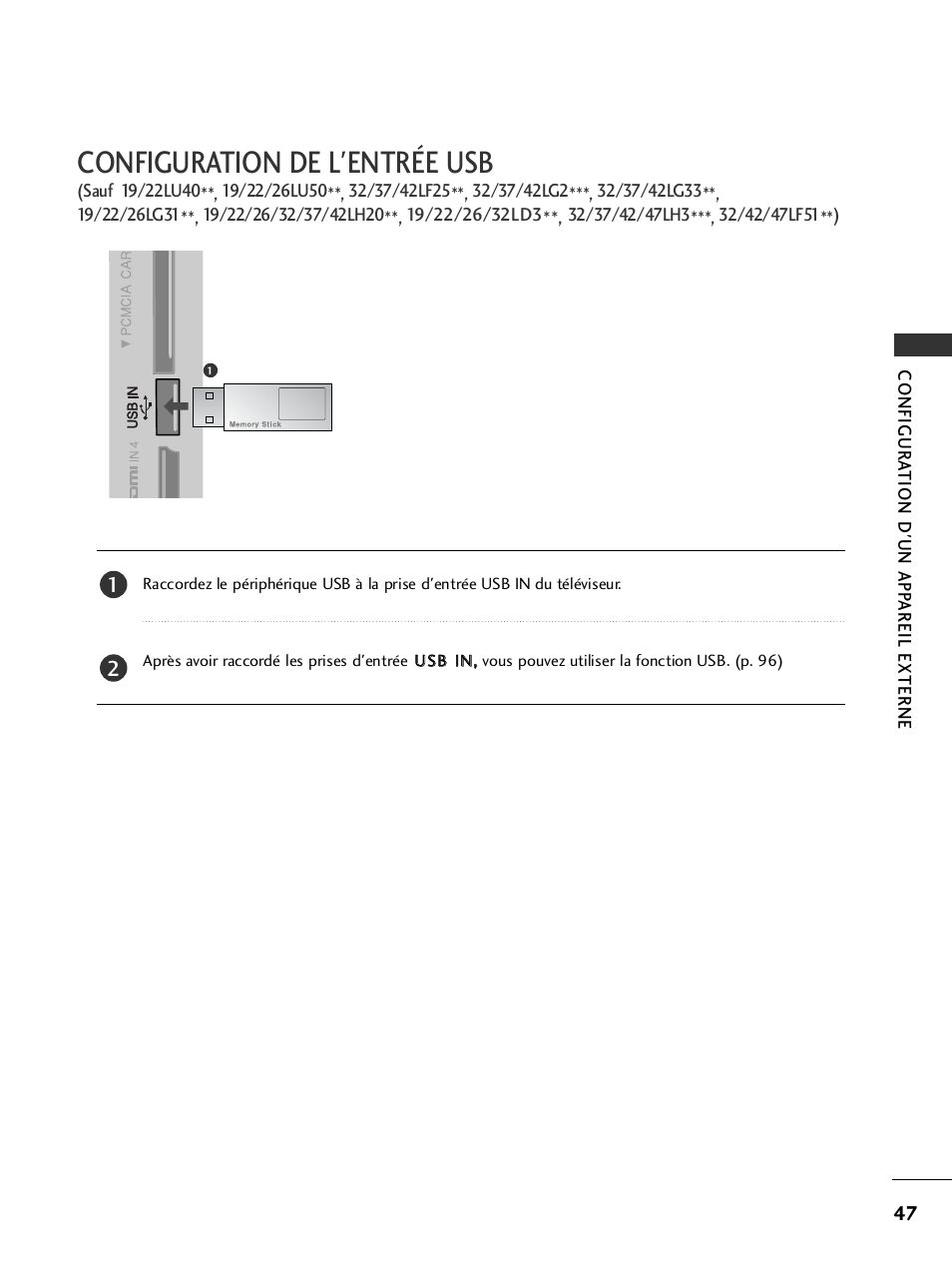 Configuration de l'entrée usb | LG 42LH9000 Manuel d'utilisation | Page 49 / 180