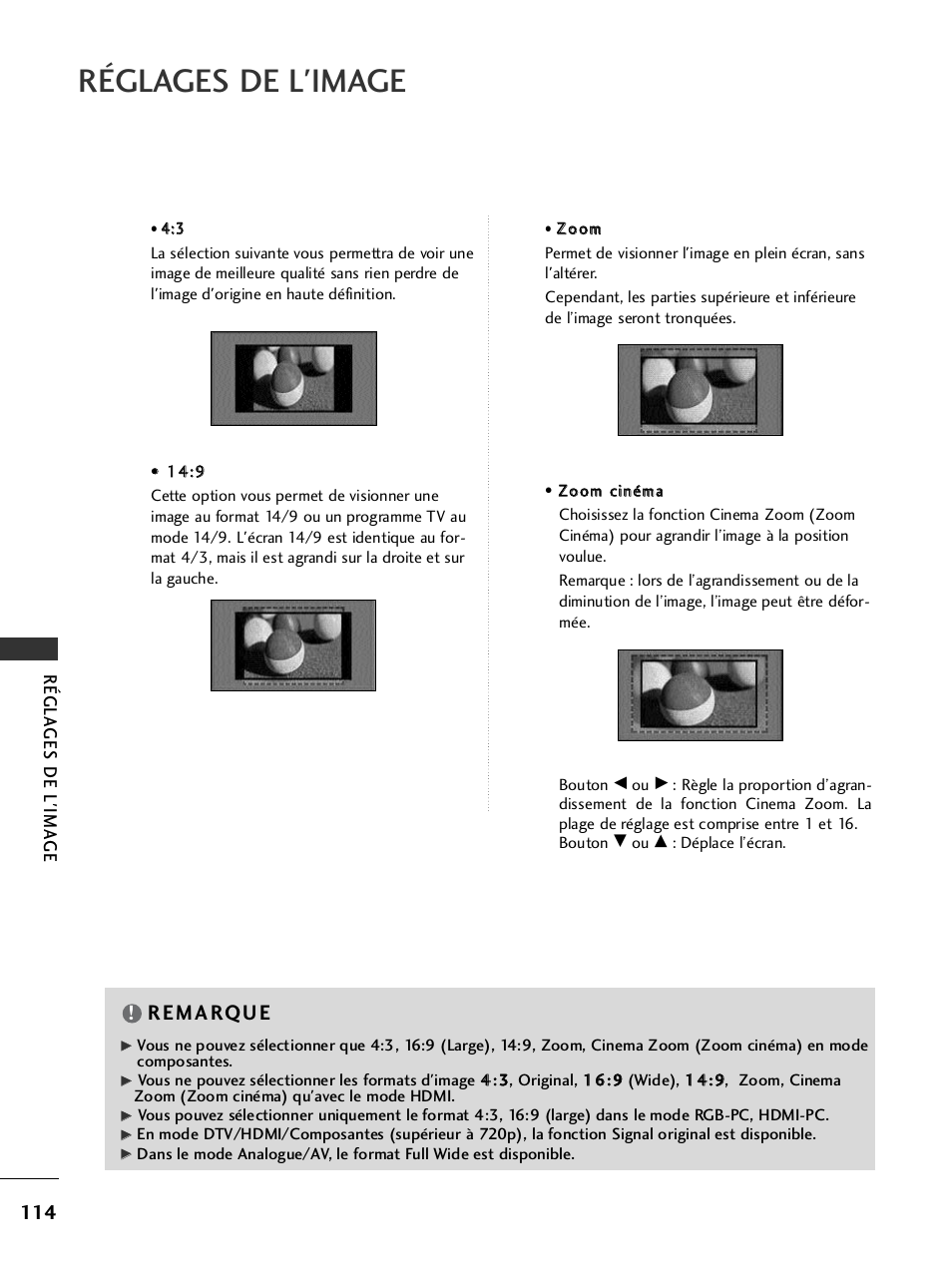 Réglages de l'image, Régla ges de l'ima g e | LG 32LH40 Manuel d'utilisation | Page 116 / 180