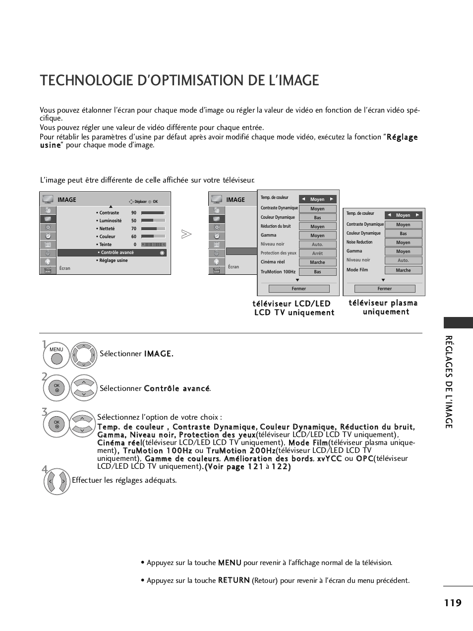 Technologie d'optimisation de l'image, Régla ges de l'ima g e | LG 32LH40 Manuel d'utilisation | Page 121 / 180