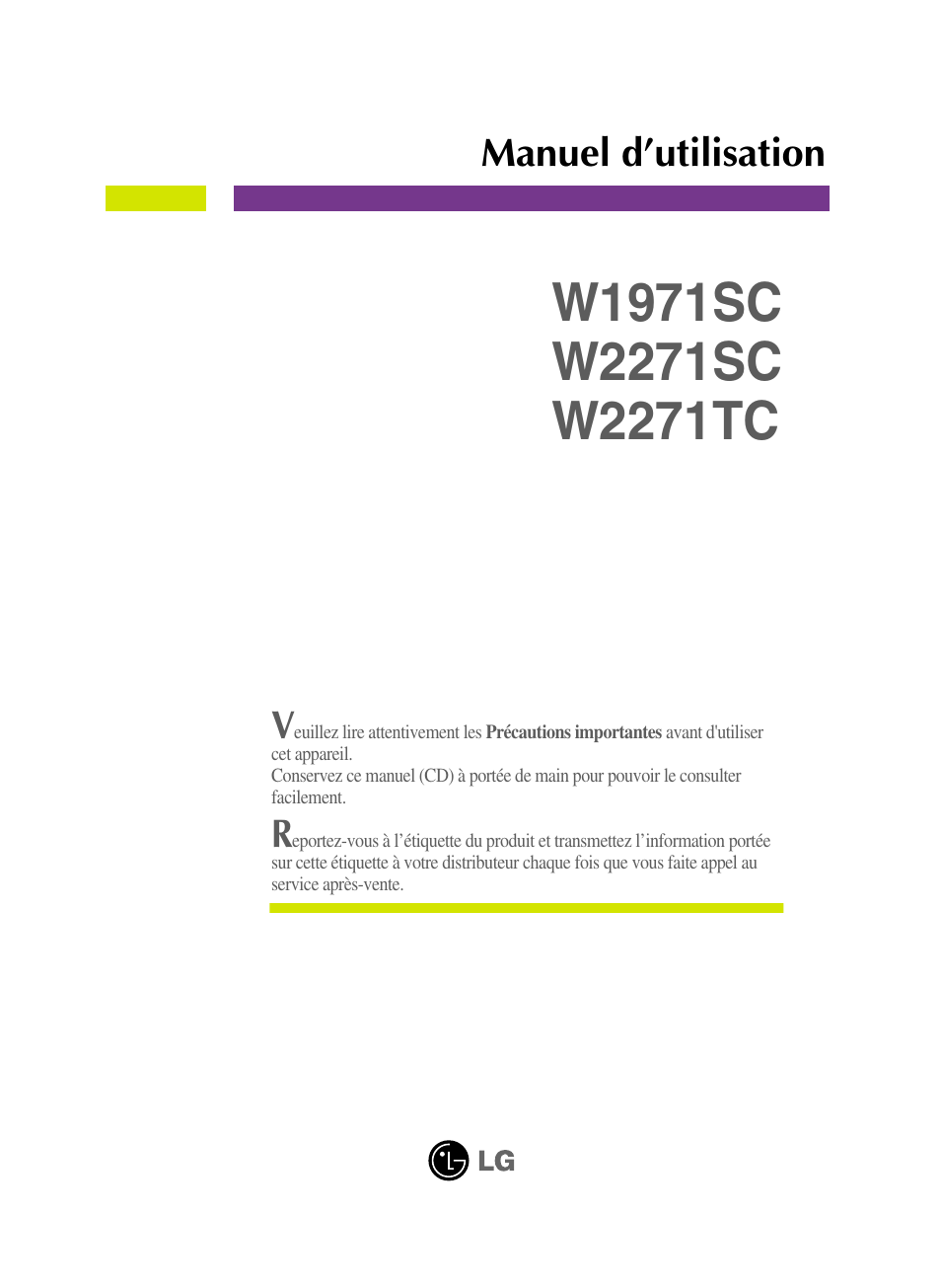 LG W2271TC-PF Manuel d'utilisation | Pages: 34