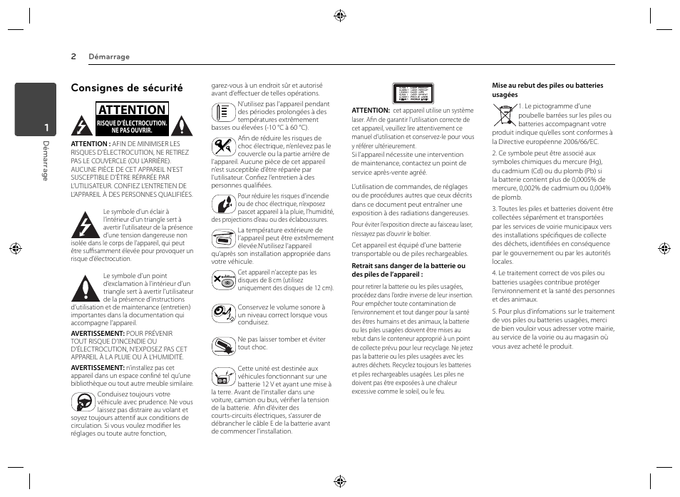 Attention, Consignes de sécurité | LG LCS520IP Manuel d'utilisation | Page 2 / 16