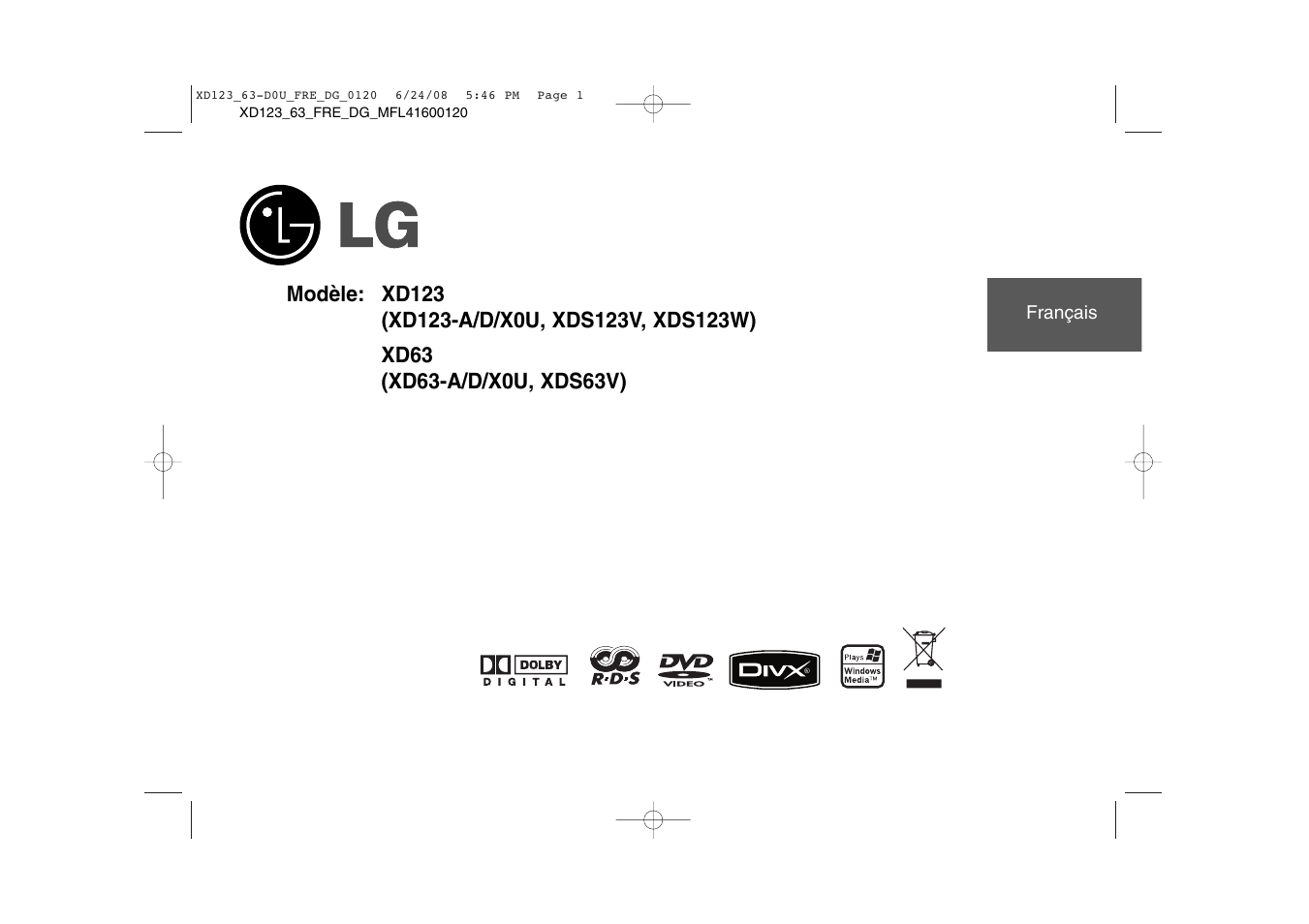 LG XD123 Manuel d'utilisation | Pages: 24