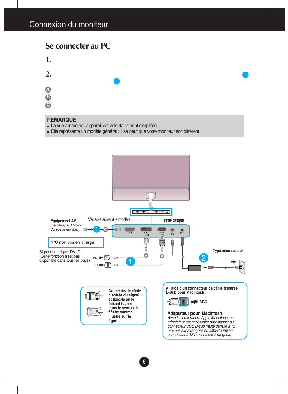 Se connecter au pc, Connexion du moniteur se connecter au pc | LG E2290V-SN Manuel d'utilisation | Page 7 / 26