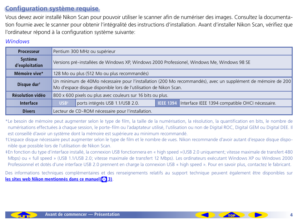 Confi guration système requise | Nikon Scan Manuel d'utilisation | Page 4 / 139