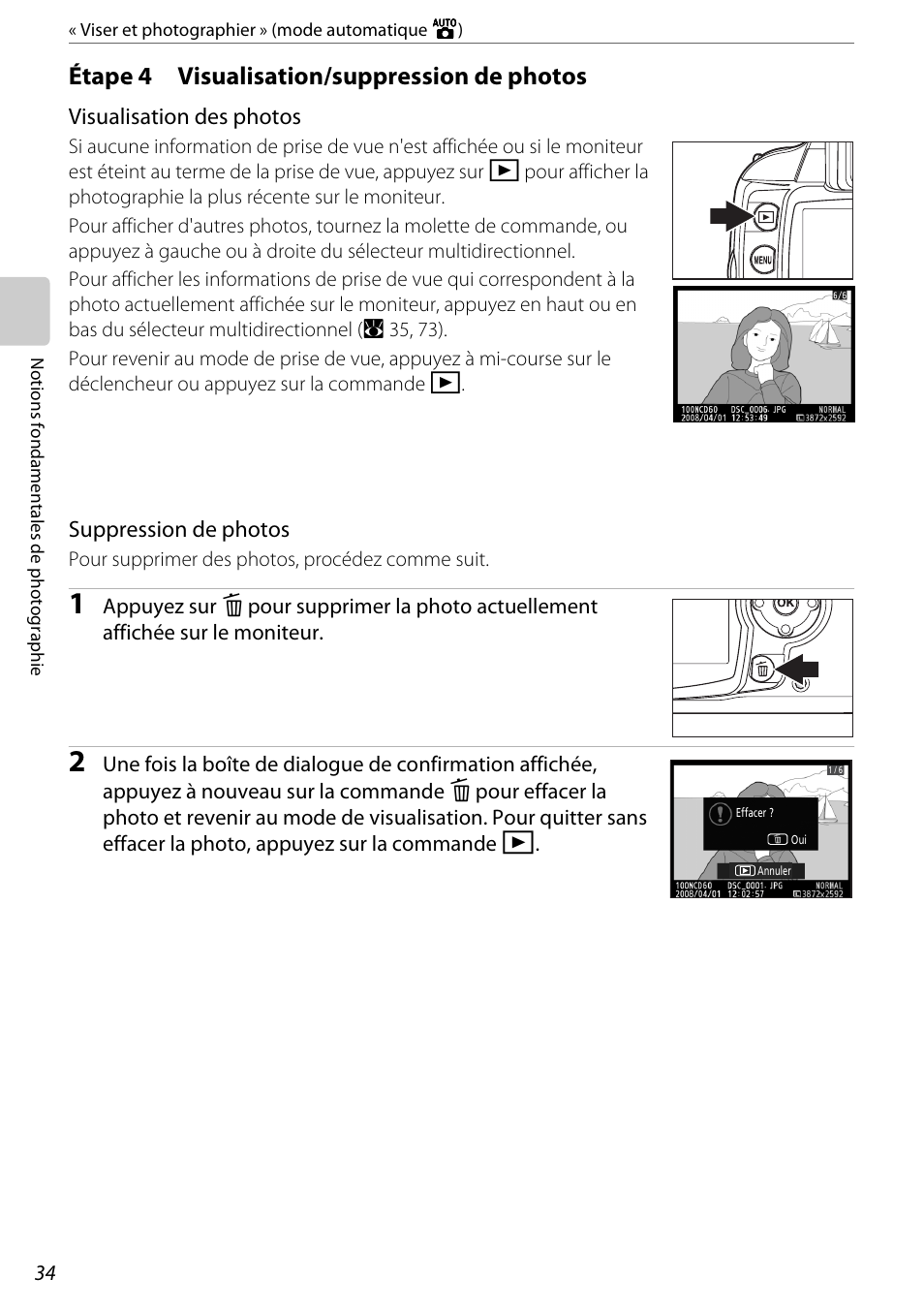 Étape 4 visualisation/suppression de photos, Étape 4, Visualisation/suppression de photos | Nikon D60 Manuel d'utilisation | Page 46 / 204