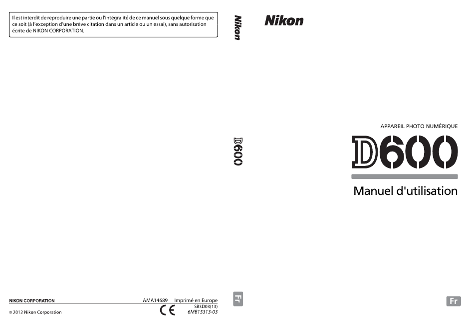 Manuel d'utilisation | Nikon D600 Manuel d'utilisation | Page 368 / 368