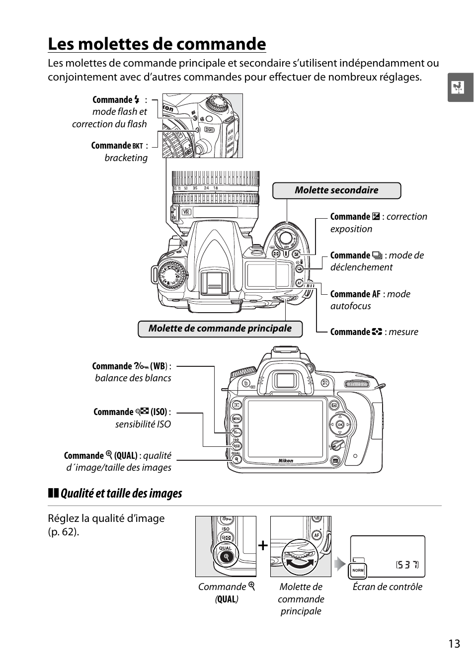 Les molettes de commande, Qualité et taille des images | Nikon D90 Manuel d'utilisation | Page 33 / 300