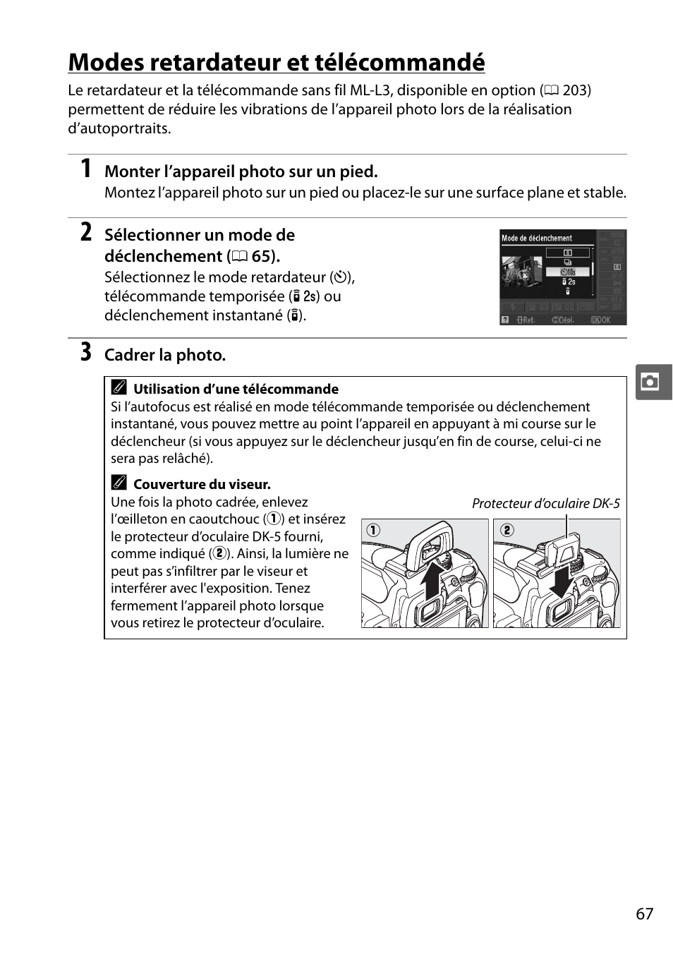Modes retardateur et télécommandé | Nikon D5000 Manuel d'utilisation | Page 85 / 256