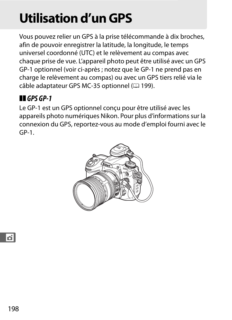 Utilisation d’un gps | Nikon D300s Manuel d'utilisation | Page 224 / 432