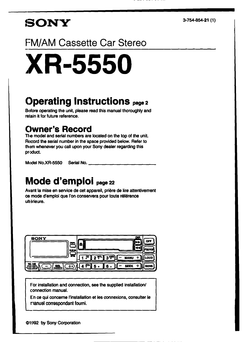 Sony XR-5550 Manuel d'utilisation | Pages: 48