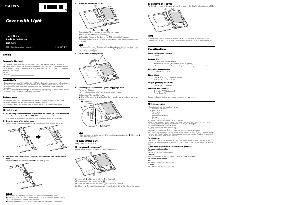 Sony PRSA-CL1 Manuel d'utilisation | Pages: 2