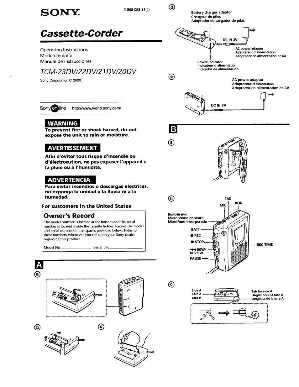 Sony TCM-23DV Manuel d'utilisation | Pages: 10