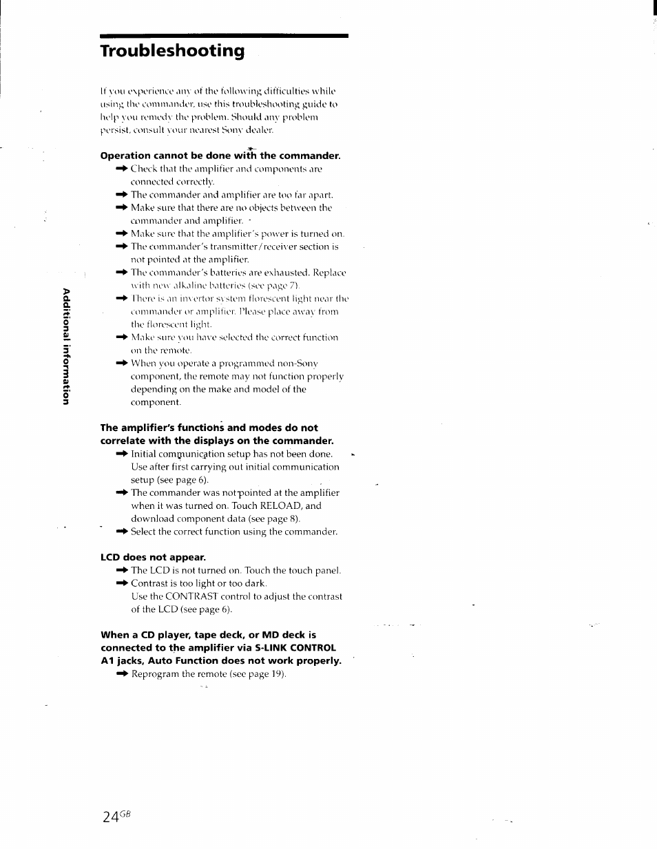 Troubleshooting | Sony RM-TP501E Manuel d'utilisation | Page 24 / 49