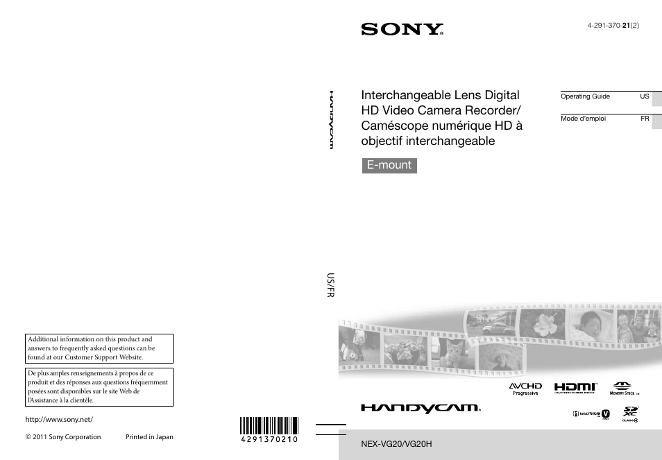 Sony NEX-VG20H Manuel d'utilisation | Pages: 163