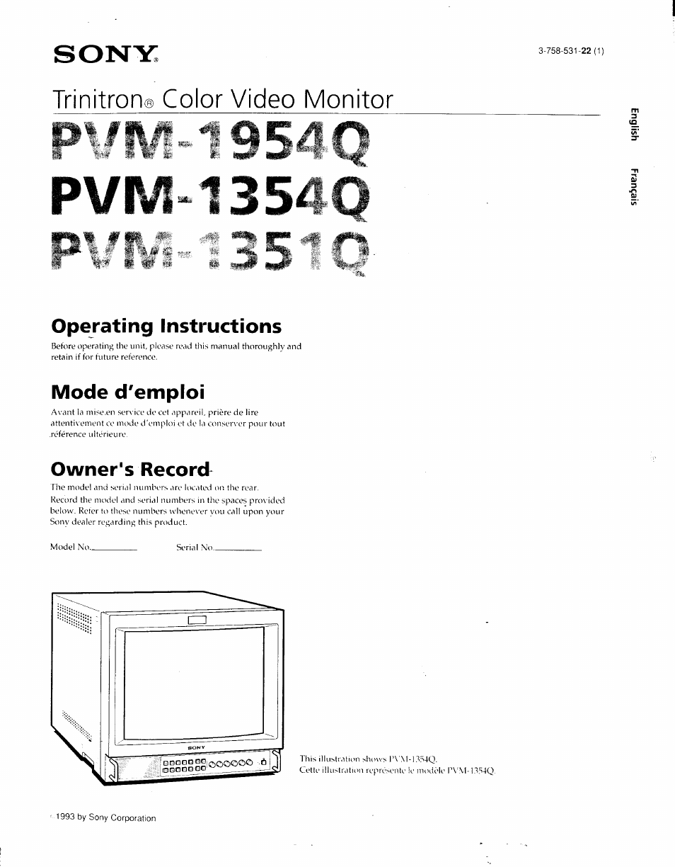Sony PVM-1351Q Manuel d'utilisation | Pages: 23