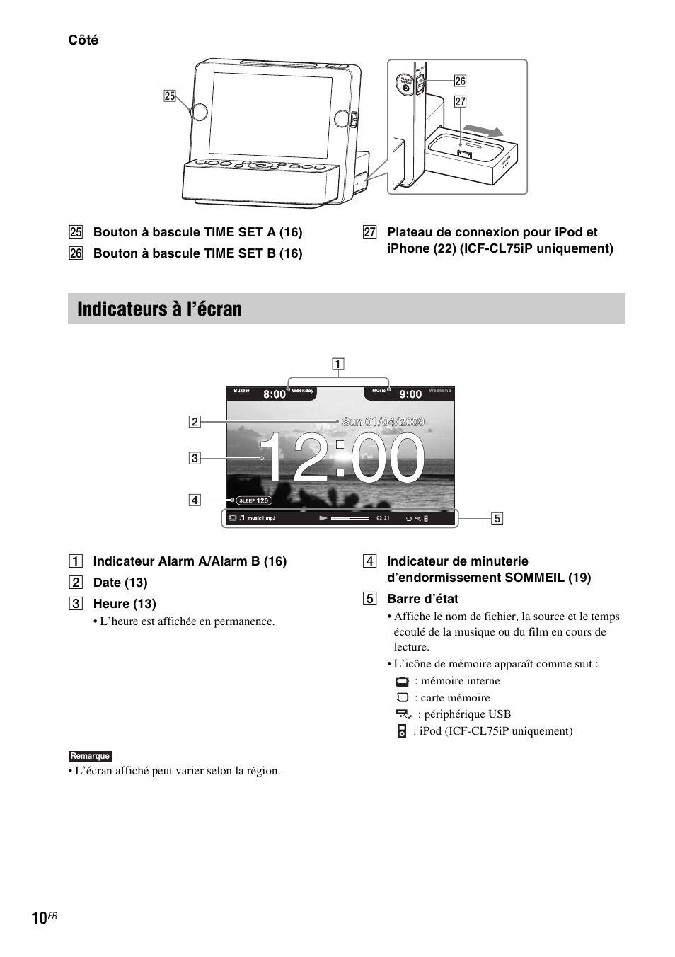 Indicateurs à l’écran | Sony ICF-CL70 Manuel d'utilisation | Page 40 / 64