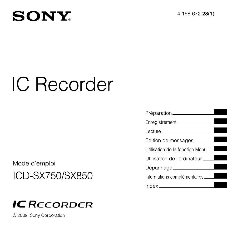 Sony ICD-SX750 Manuel d'utilisation | Pages: 136