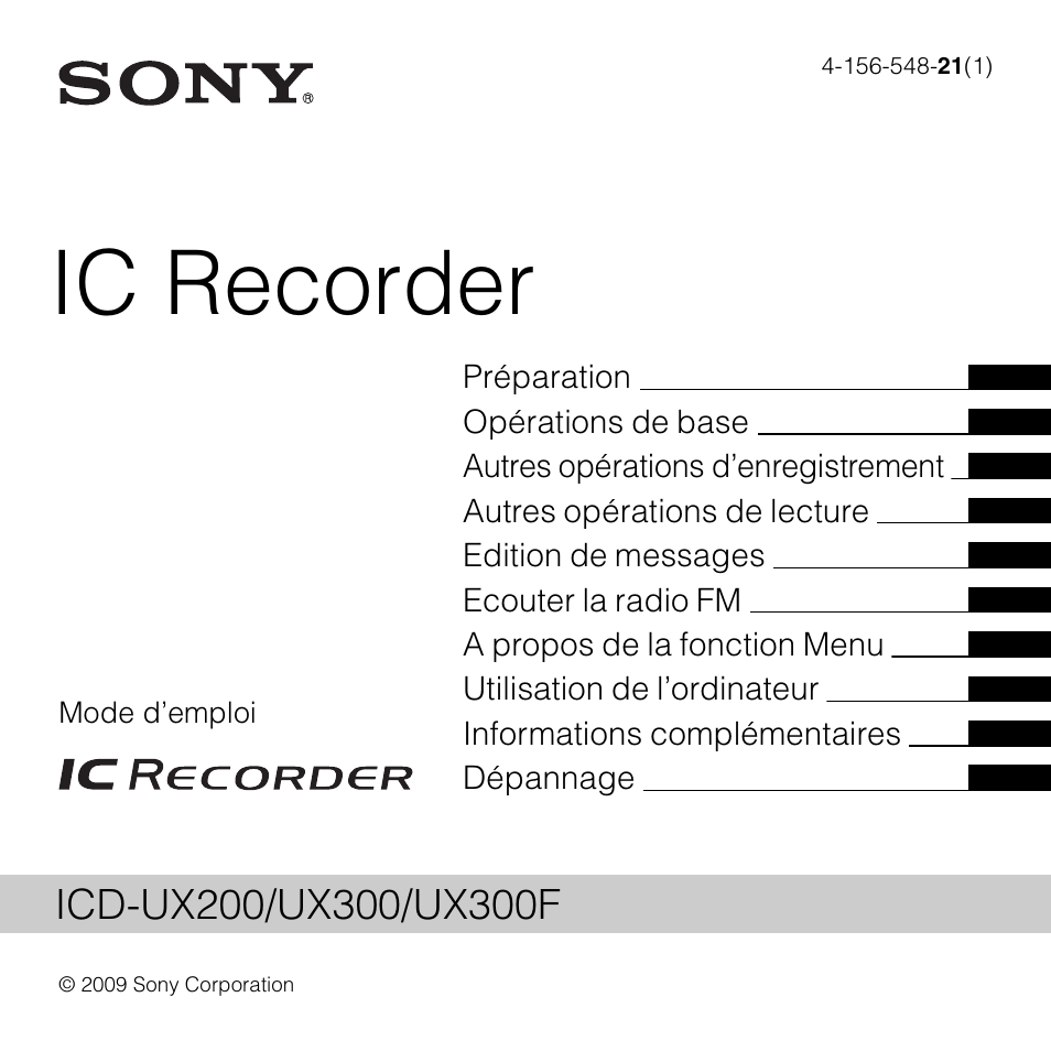 Sony ICD-UX200 Manuel d'utilisation | Pages: 128