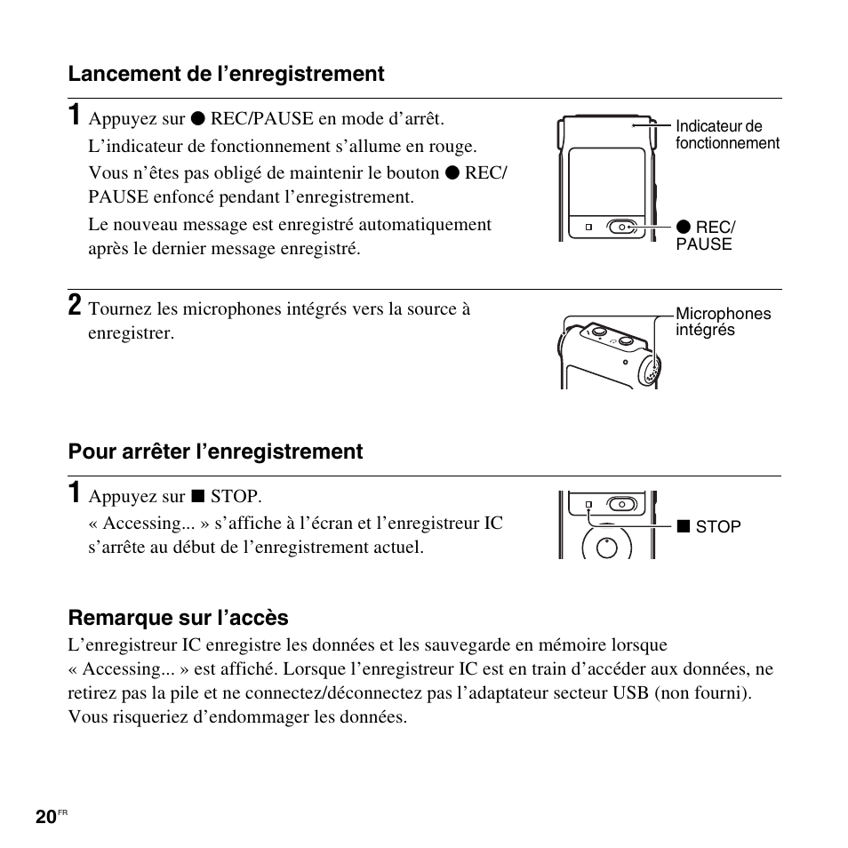 Sony ICD-UX200 Manuel d'utilisation | Page 20 / 128