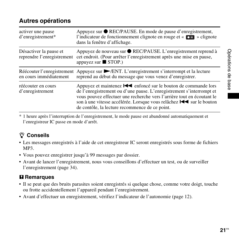 Autres opérations | Sony ICD-UX200 Manuel d'utilisation | Page 21 / 128