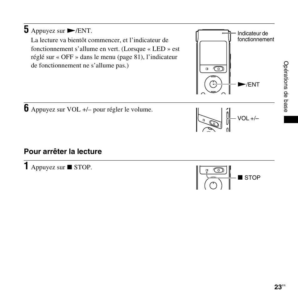 Pour arrêter la lecture | Sony ICD-UX200 Manuel d'utilisation | Page 23 / 128