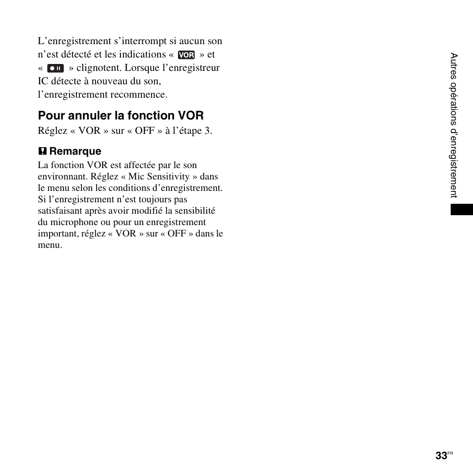 Pour annuler la fonction vor | Sony ICD-UX200 Manuel d'utilisation | Page 33 / 128