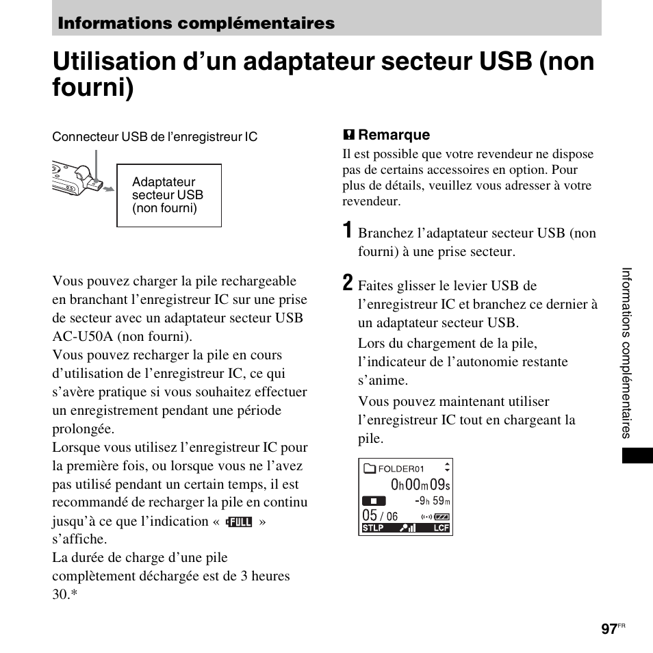 Informations complémentaires | Sony ICD-UX200 Manuel d'utilisation | Page 97 / 128