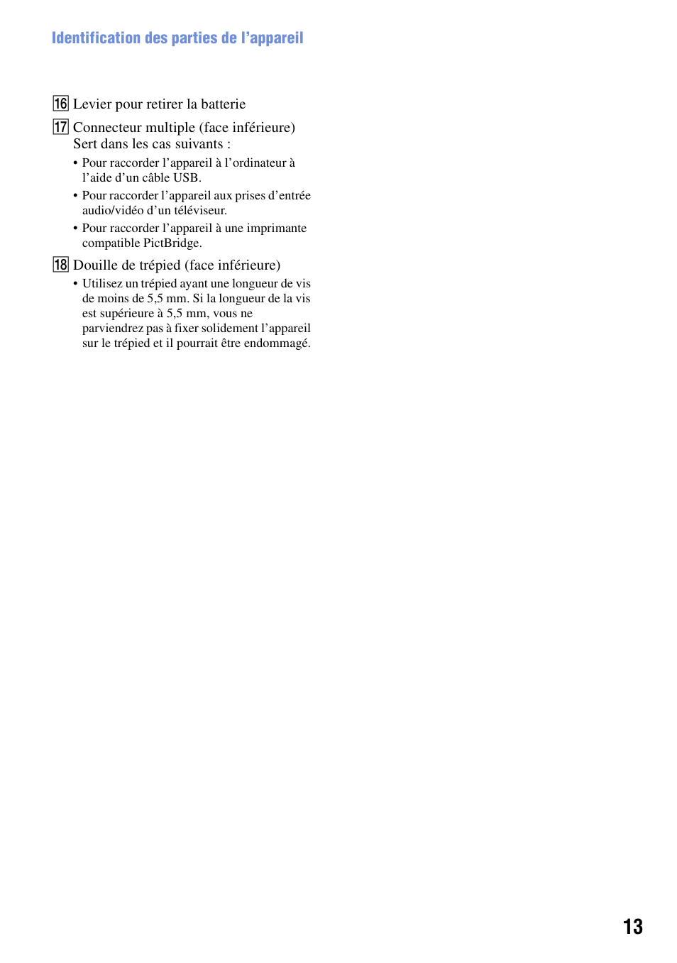 Sony DSC-T20 Manuel d'utilisation | Page 13 / 122
